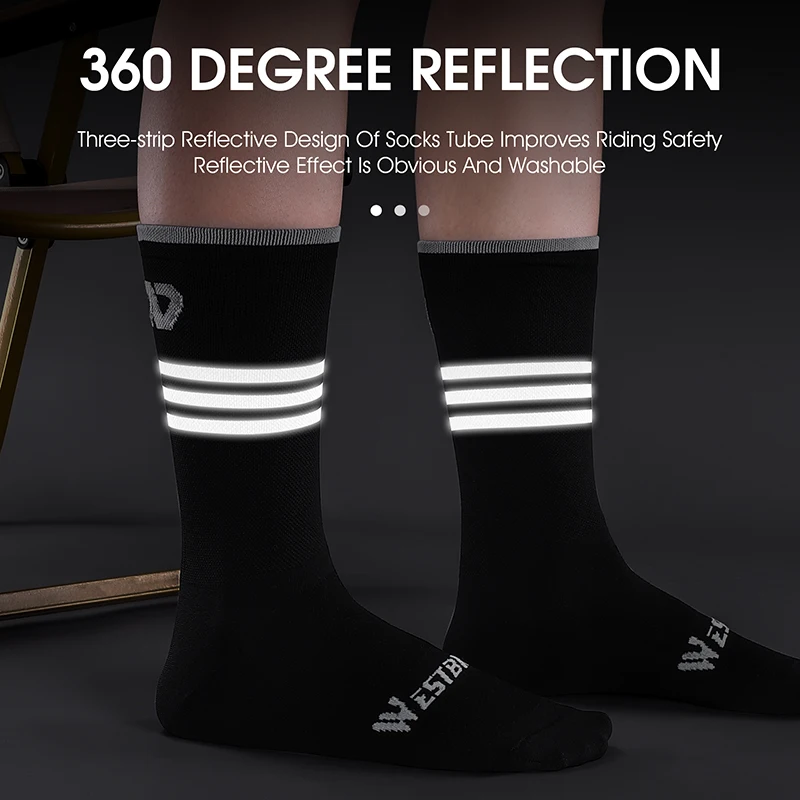 WEST BIKING Reflective Cycling Socks Mid-calf Breathable Sport Socks Elastic Anti-deformation Bicycle Socks for Running Football