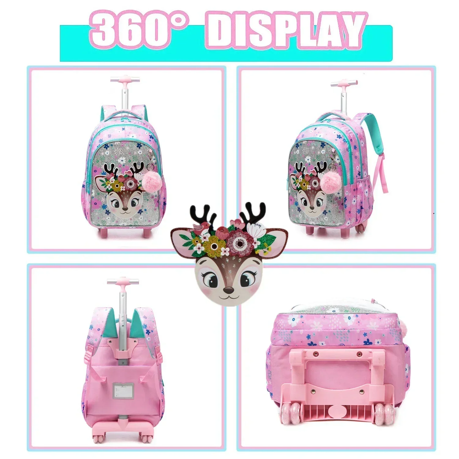 3PCS School Backpacks for Children School Wheeled Backpack for Girl Boys School Bag with Wheels Trolley Luggage Elementary Bag