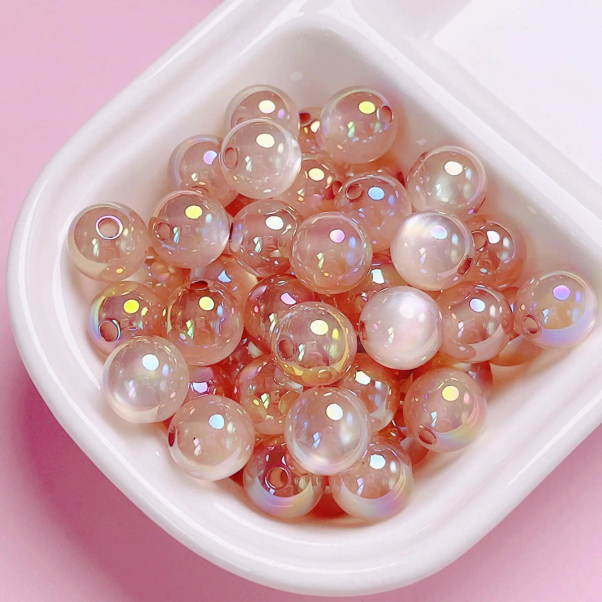 10Pcs 12mm Bright UV Cat Eye Jelly Round Beads Straight Hole Clear Acrylic Loose Beads DIY Handmade Jewelry Accessories