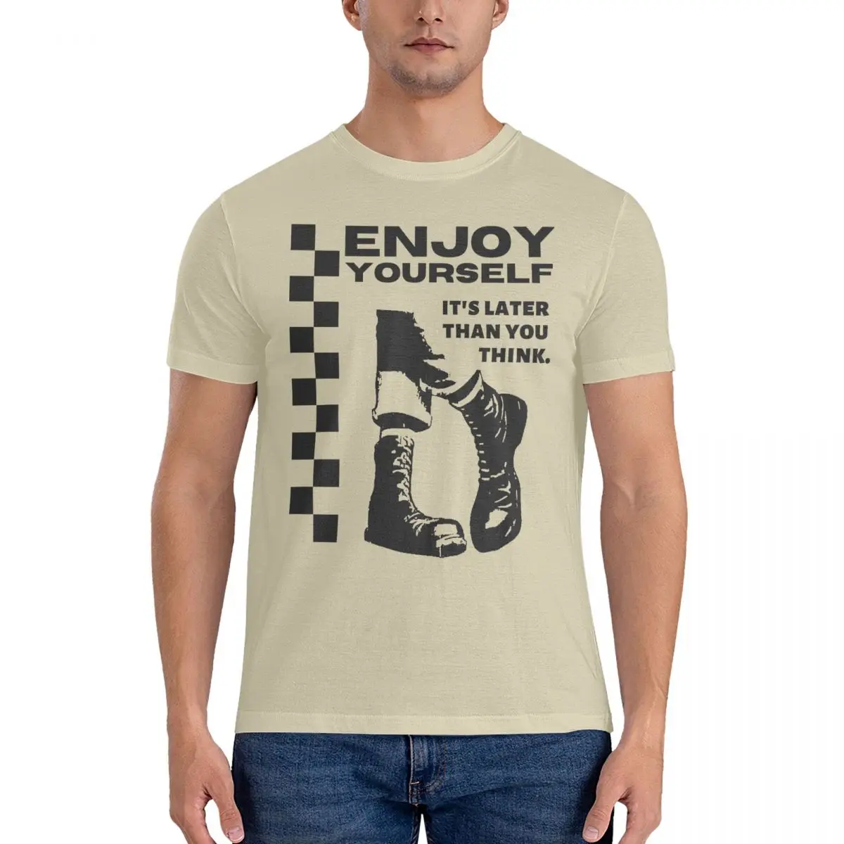 

Casual Two Tone Ska Enjoy Yourself It's Later Than You Think T-Shirts Men Crew Cotton T Shirt Tate McRae Short Sleeve Tee Shirt