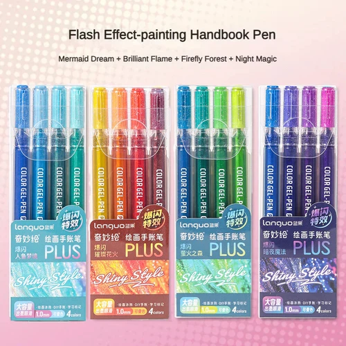 LANGUO 228/4 colores efectos de brillo 1,0mm/0,5mm pluma de Gel de gran capacidad estudiantes escritura pluma pintura útiles escolares papelería