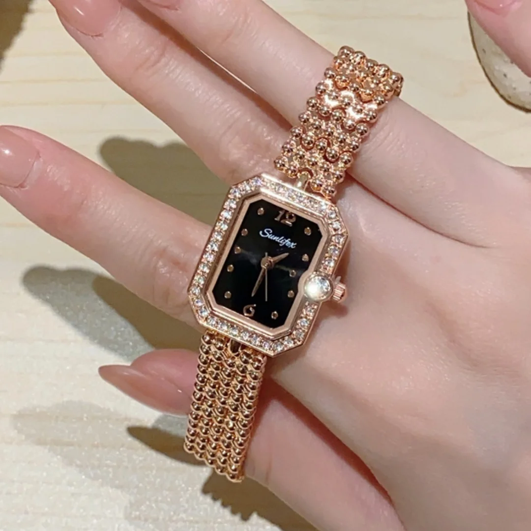 Sunlifex Women Square Watch Luminous Diamond Quartz Wristwatch Fashion Bracelet Clock Rose Gold Ladies Watches Bezel Reloj