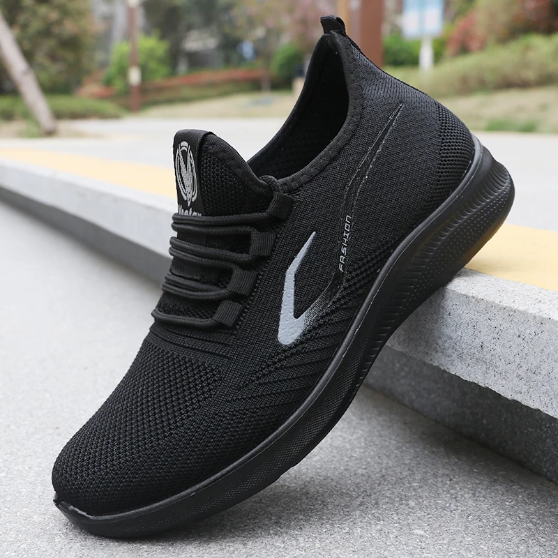 Sepatu Lari Rajutan Tenun Solid Modis Pria - Ringan, Bernapas, Non-Slip - Sepatu Olahraga Sempurna untuk Luar - Ringan, Bernapas, Anti-Slip