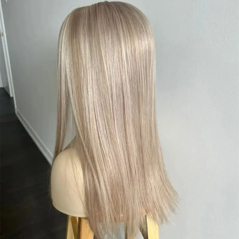 شعري طبيعي مقطّع مسبقًا 13x4 أشقر رمادي مع أشقر بلاتيني Balayage شعر مستعار صناعي بدون صمغ عالي الدقة بدانتيل أمامي متوسط الحجم