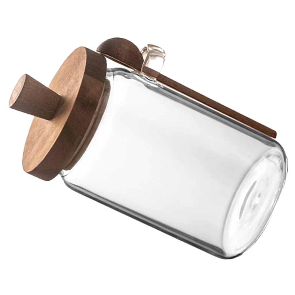 

Airtight Wooden Lid Coffee Bean Holder Transparent Container For Tea Grains Kitchen Bakery Home Use Glass Canister