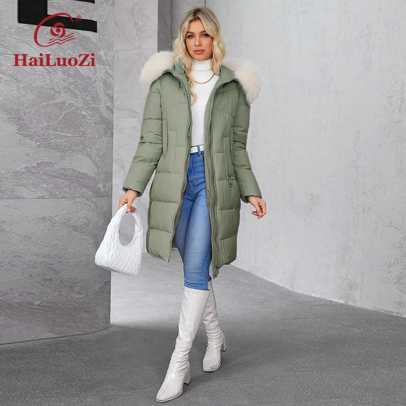 

HaiLuoZi 2024 New Women's Winter Plus Size Coat Solid Color Warm Women's Jacket Slash Pocket Fashion Hooded Women's Coat 1325