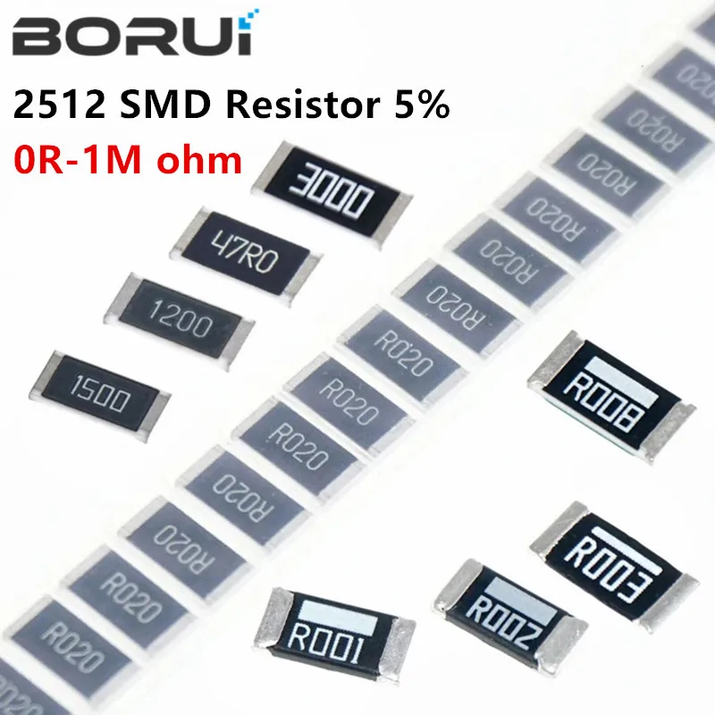 50PCS/LOT 2512 SMD Chip-widerstand 5% 0R-1M R001 R010 R 100 R020 1R 10R 100 R 1K 10K 100K 1M ohm