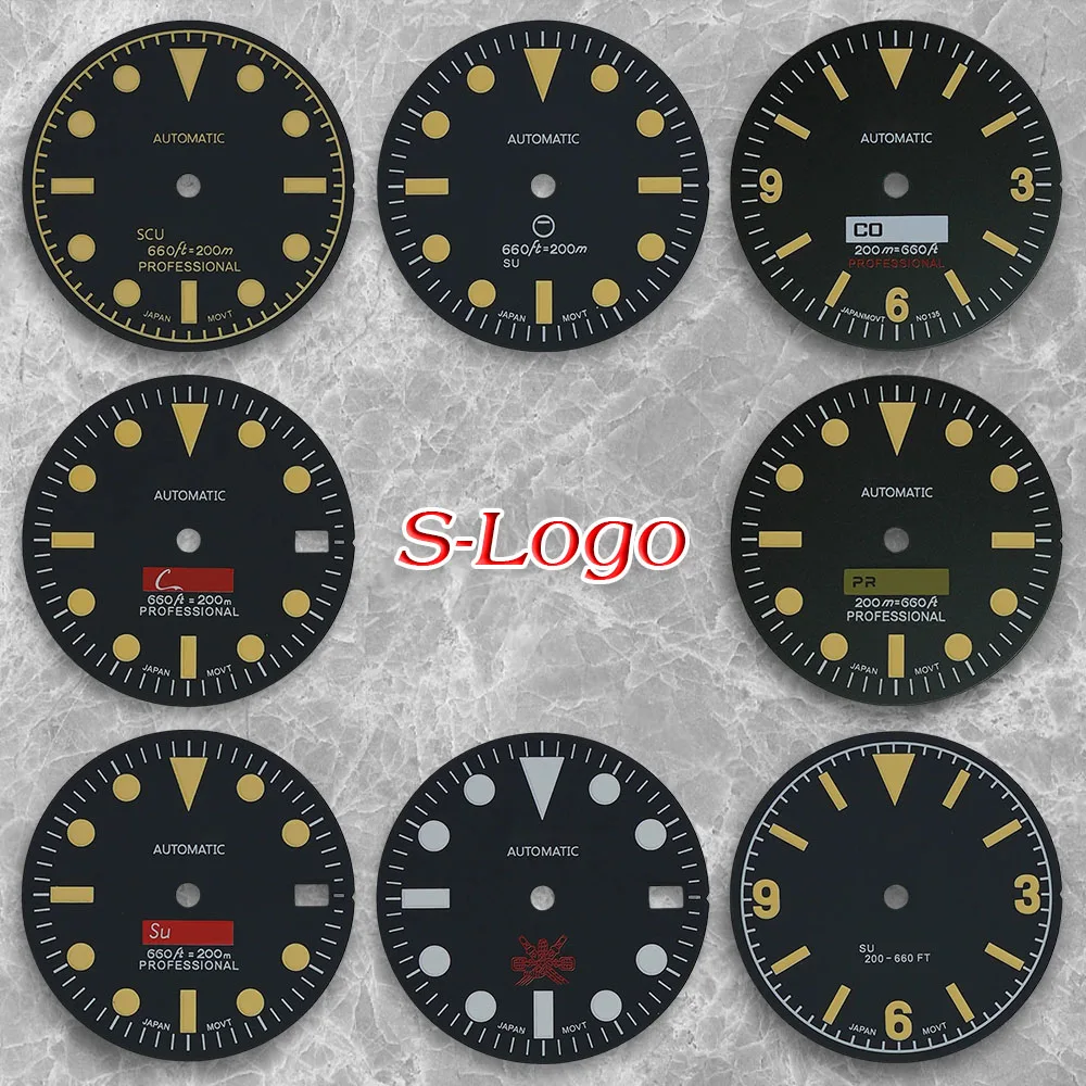 

High Quality S Logo 28.5mm Retro SUB Dial For NH35/NH36 Movement For 3/3.8/4.2 o'clock Crown Green Luminous Watches Accessories