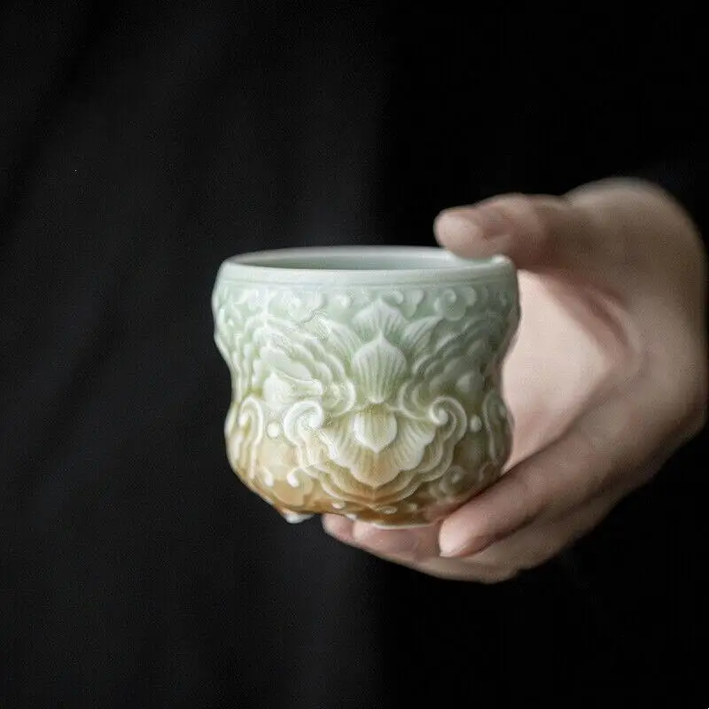 

Chinese Celadon Flowers Teacup Ceramic Cups Chinese Kung Fu Tea Cup Set Teaware