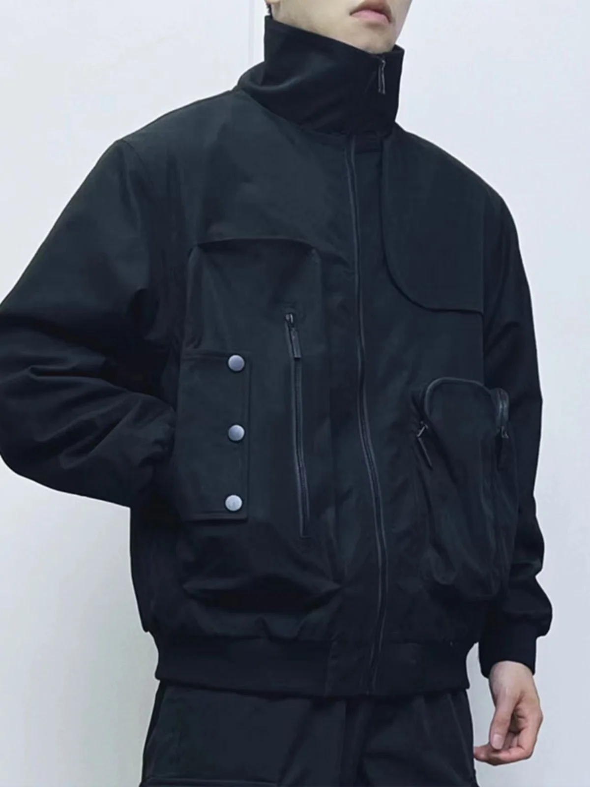 

Мужская рабочая куртка на весну-осень с воротником-стойкой, свободного кроя, повседневная, в мотоциклетном стиле, с множеством функциональных карманов, для езды