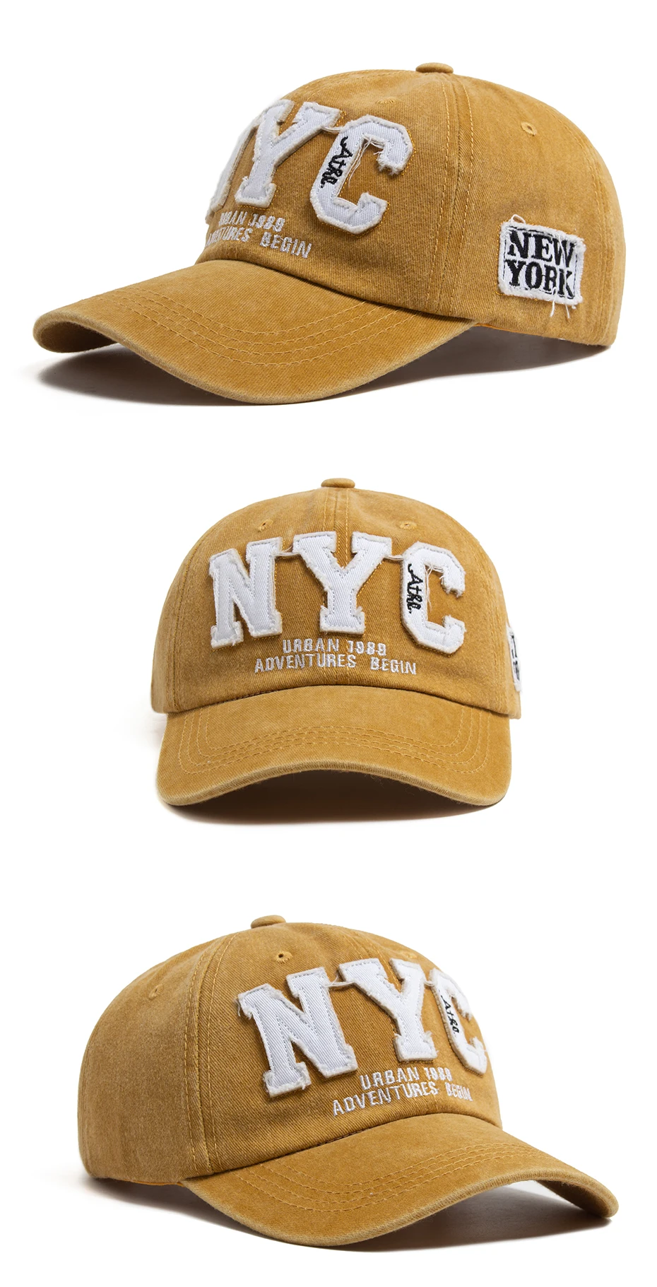 Neue Vintage Großen Buchstaben NYC Baseball Kappe Männer Baumwolle Gewaschen Frühling Herbst Visier Weiche Snapback Mode Hut Für Frauen – Detail 7