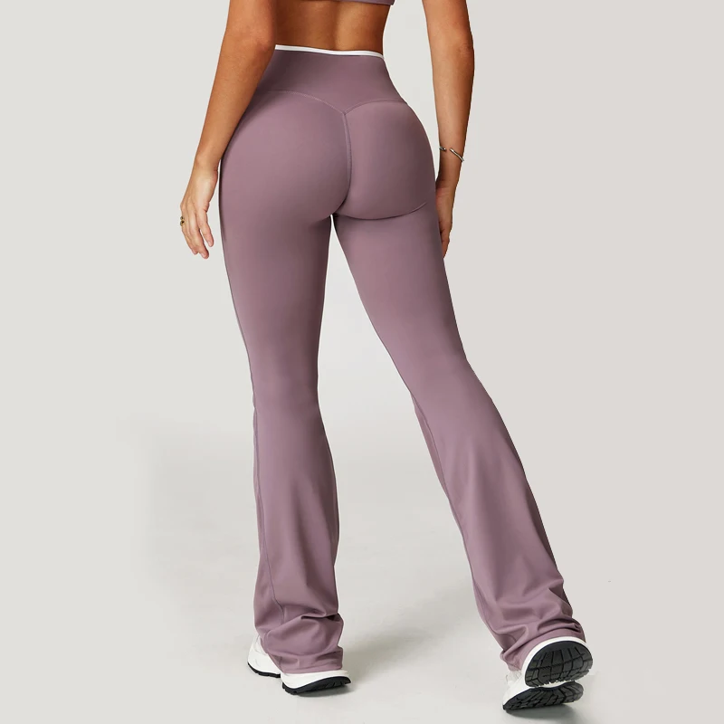VITALINOVO Womens Flare Leggings No Front Seam Flare Gym Yoga Pants with with Tummy Control Color Block Crossover High Waist