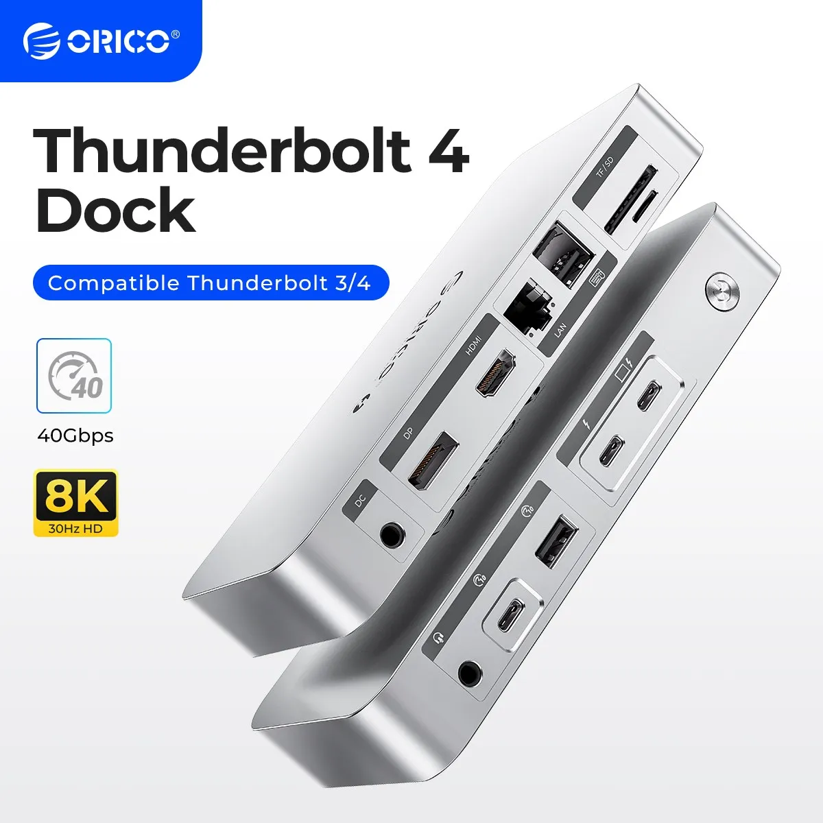 

ORICO Thunderbolt 4 Type C Docking Station 8K@30Hz HDMI-compatible Adapter USB 3.2 Gen2 HUB Splitter for MacBook Mac Windows