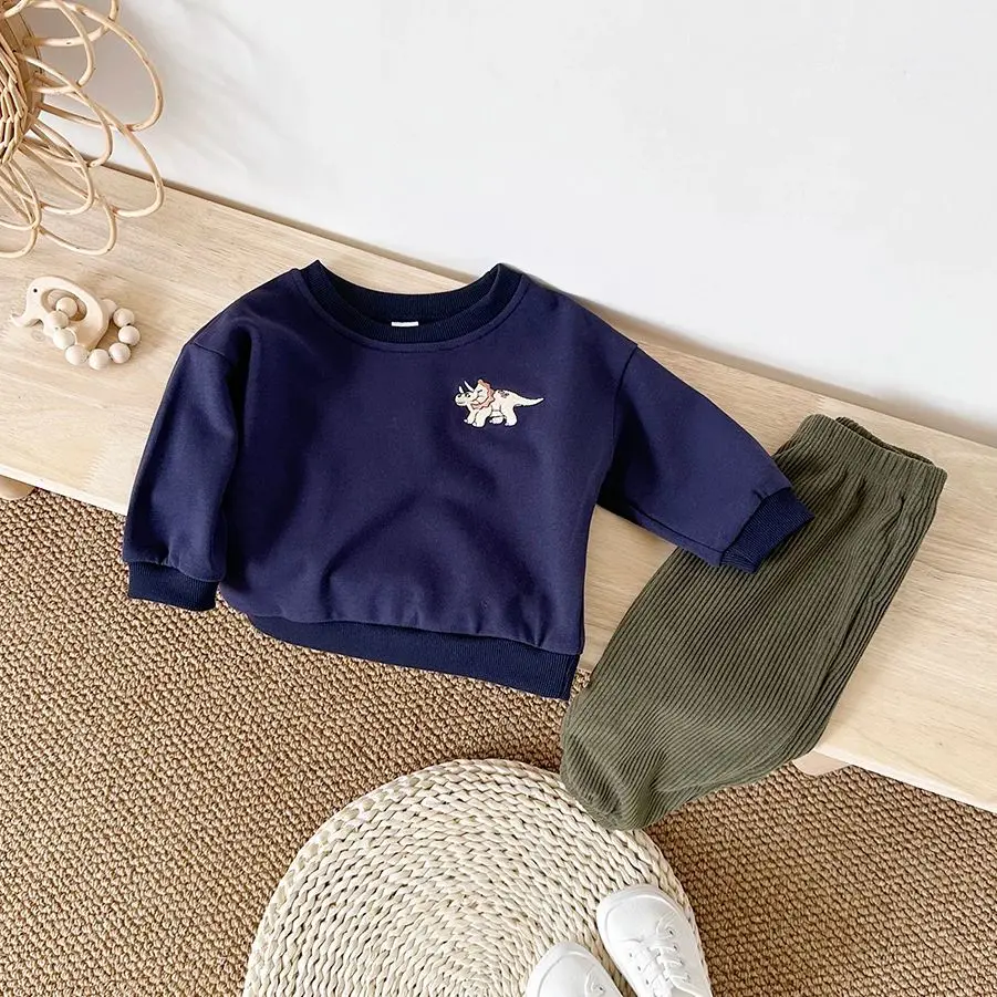 

Spring Autumn Newborn Boy Baby Set Pullover Long Sleeved Sweatshirt+Pants Cartoon Dinosaur Embroidery Girl Clothing 0-4Y