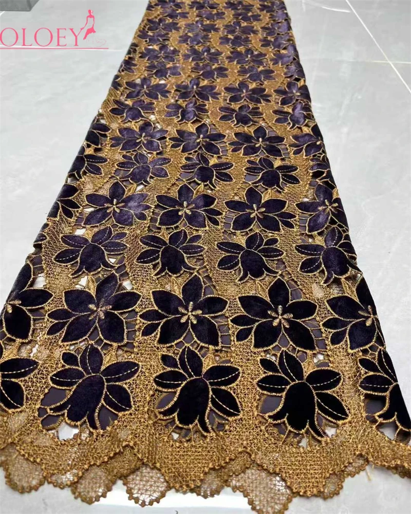 OLOEY  Superbly Lush Velvet Lace Fabric High Quality Hollow out Gorgeous Embroidery Lace Fabric Exclusive Premium Velvet Guipure