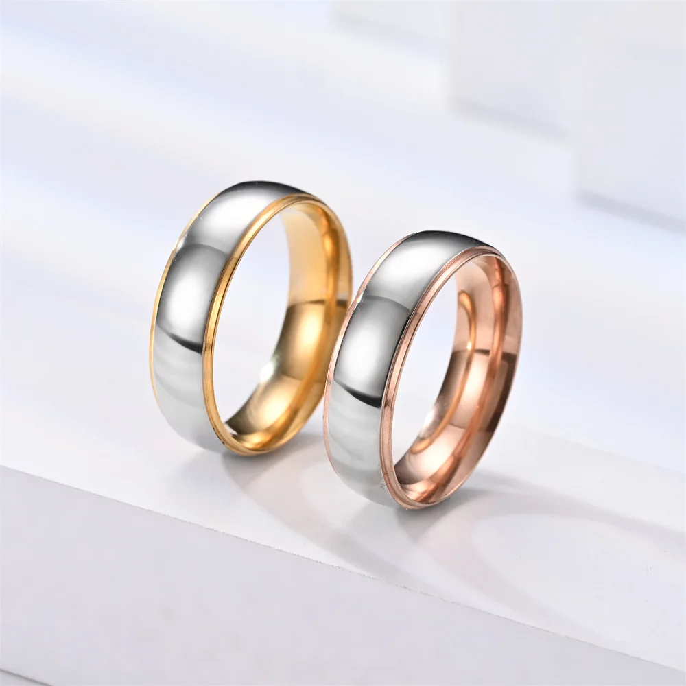 2023 Trend New Simple Stainless Steel Curved Double Color Male and Female Wedding Ring Wedding Charm Jewelry Valentines Day Gift