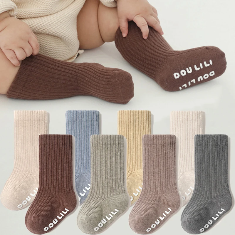 High Quality Boys Girls Cotton Socks Knee High Ribbed Infants Long Tube Socks Anti-Slip Children\'s Leg Warmers Soft Baby Socken