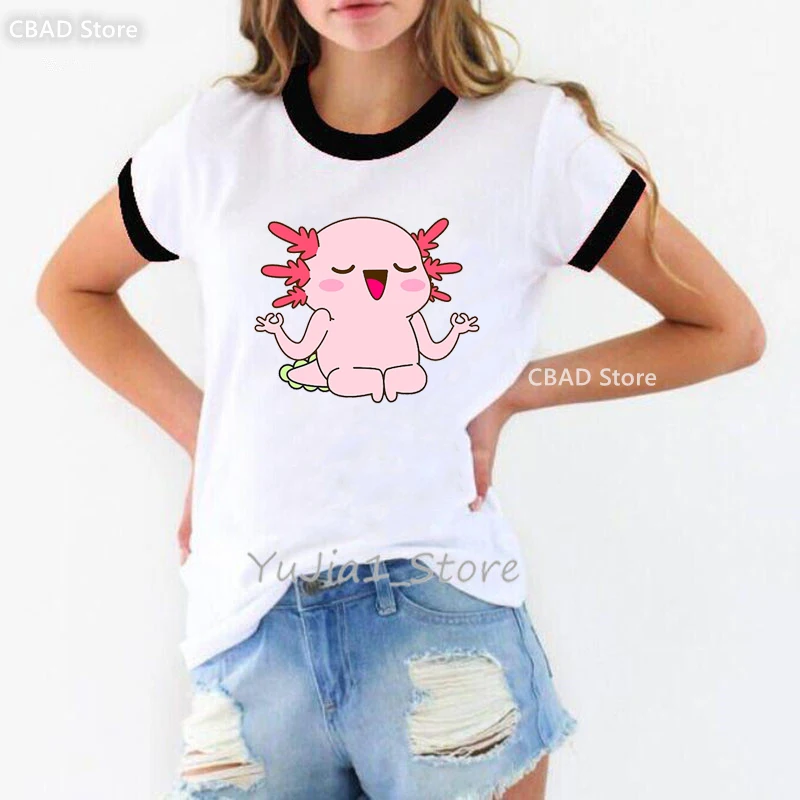 

Cute Axolotl Enjoys Bubble Tea Print T Shirt Girls Cute Koala Bear/Guinea Pig Tshirt Women Harajuku Shirt Summer Fashion T-Shirt