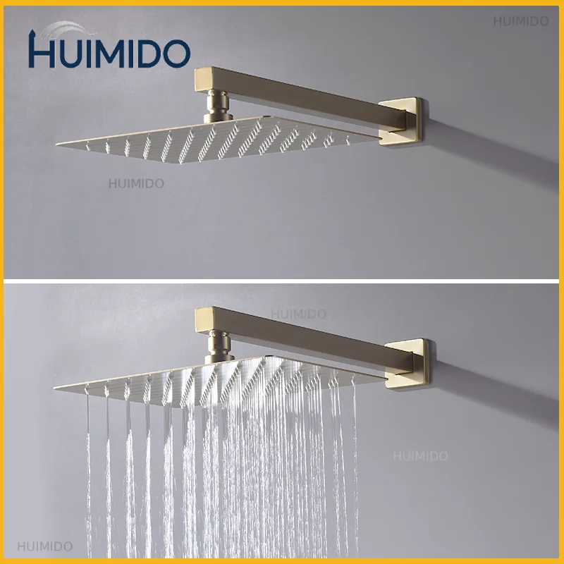 Stainless Steel Square Wall Mount Ceiling Mount Shower Arm And Spray Head Slim Booster Rain Shower Head Bathroom Accessories