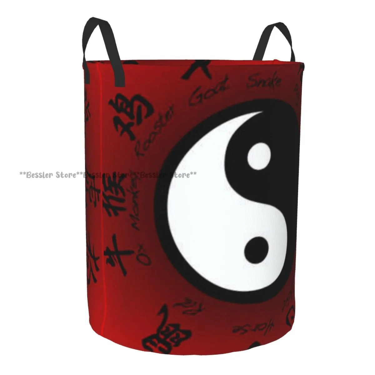 Laundry Basket Chinese Zodiac Signs And Yin Yang Round Storage Bin Collapsible Hamper Clothes Bucket Organizer