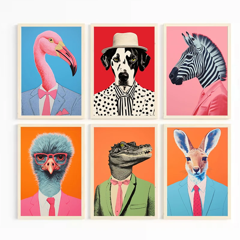 

Картина на холсте с изображением зебры, фламинго, динозавра