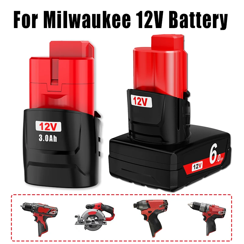 12V 3.0Ah/6.0Ah Rechargeable Battery For Milwaukee M12 XC Cordless Tools 48-11-2402 48-11-2411 48-11-2401 48-11-2412 MIL-12A-LI