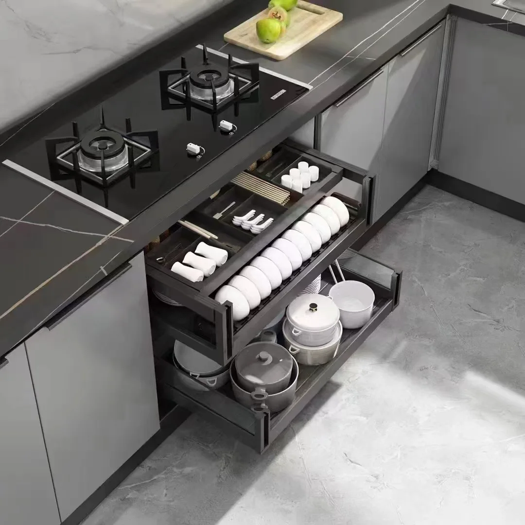 

Basket Kitchen Cabinet Double Drawer Type Bowl Basket Bowl Rack For Tableware Storage Cupboard Built-in Seasoning Basket