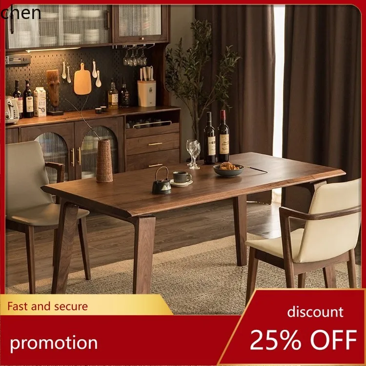 HT Large Dining Table All Solid Wood Living Room Long Table Vintage Style Rectangular Home Dining Table
