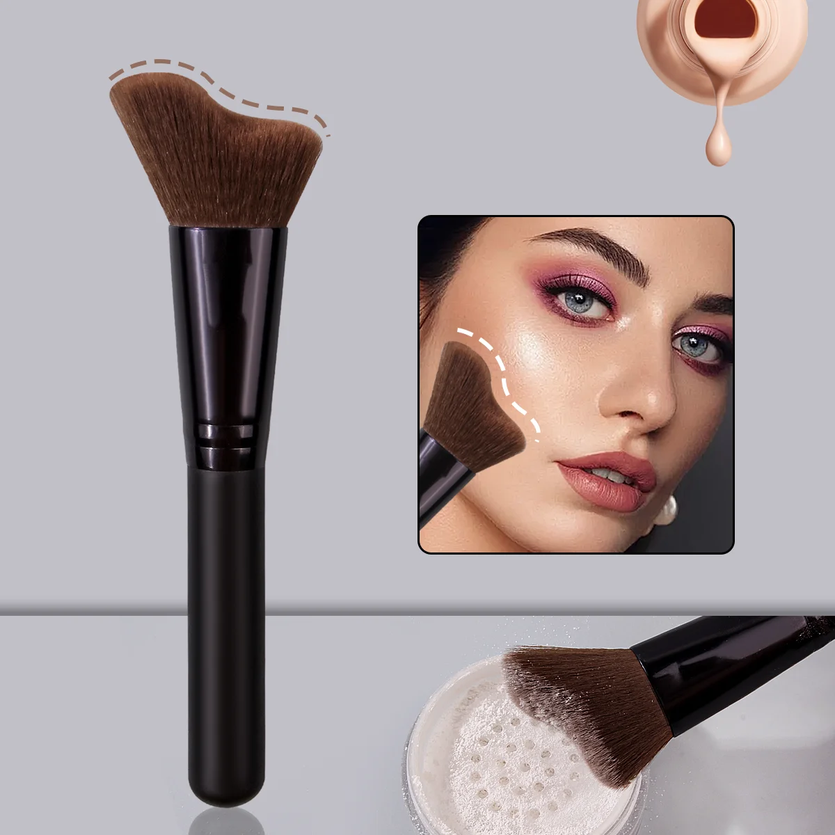 1 pieza de nuevo pincel para polvos suaves de forma irregular, una herramienta de maquillaje multiusos diseñada específicamente para el maquillaje
