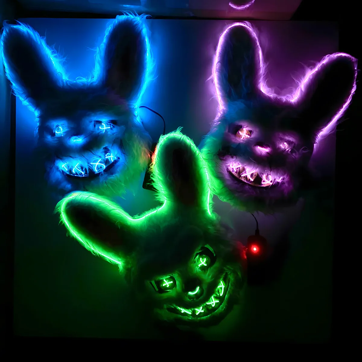 LED Glowing Full Face Mask Halloween Cosplay mascara Props Light Up Luminous Scary Rabbit Mask Props Neon Mask Supplies Costume