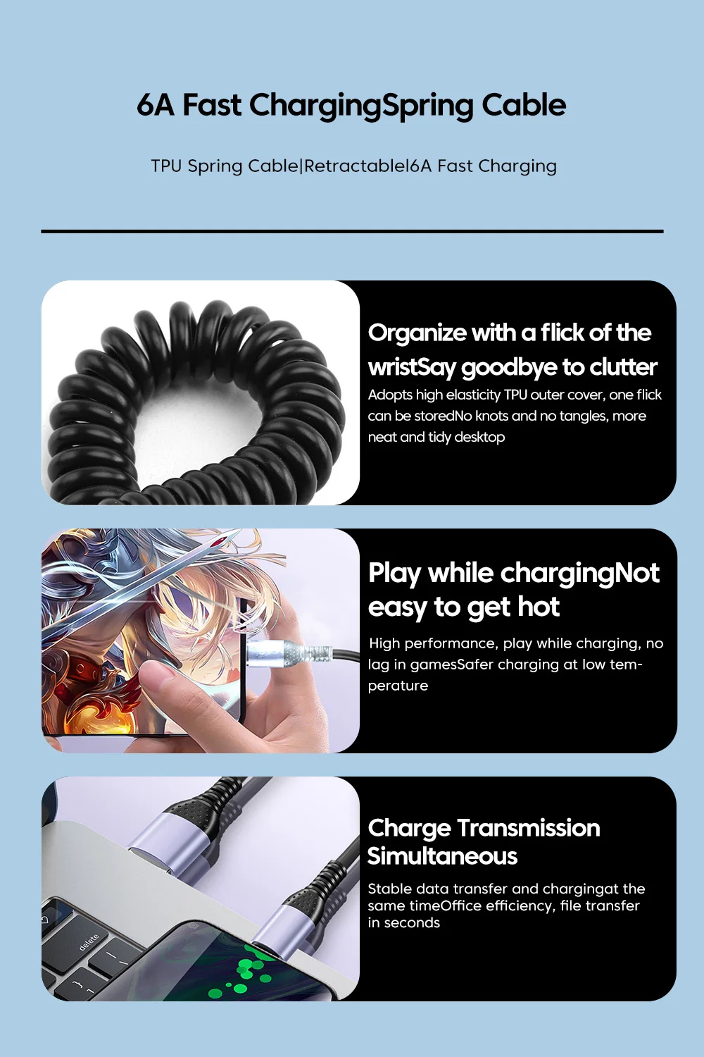 6A Elbow USB Type C Spring Short Cable 20cm to 1m 66W 100W Dual Type C Fast Charging Cable Wire For iPhone 15 16 Samsung Xiaomi