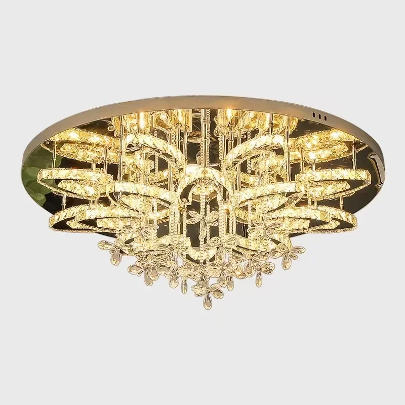 LED Modern Crystal Stainless Steel Round Dimmable RGB Chandelier Lighting Lamparas De Techo For Foyer Living room home decor