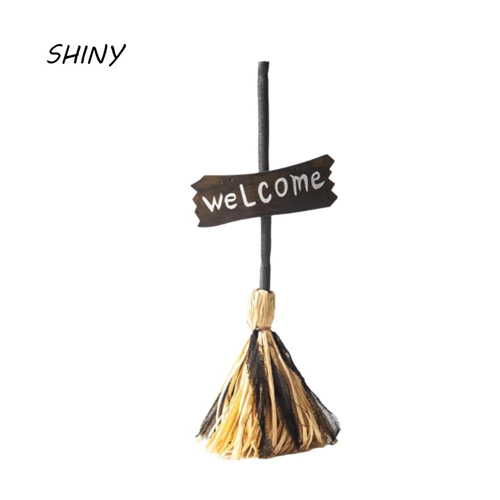Voice-activated Halloween Witch Broom Glowing with Welcome Sign Halloween Electric Broom Movable Flexible Handle