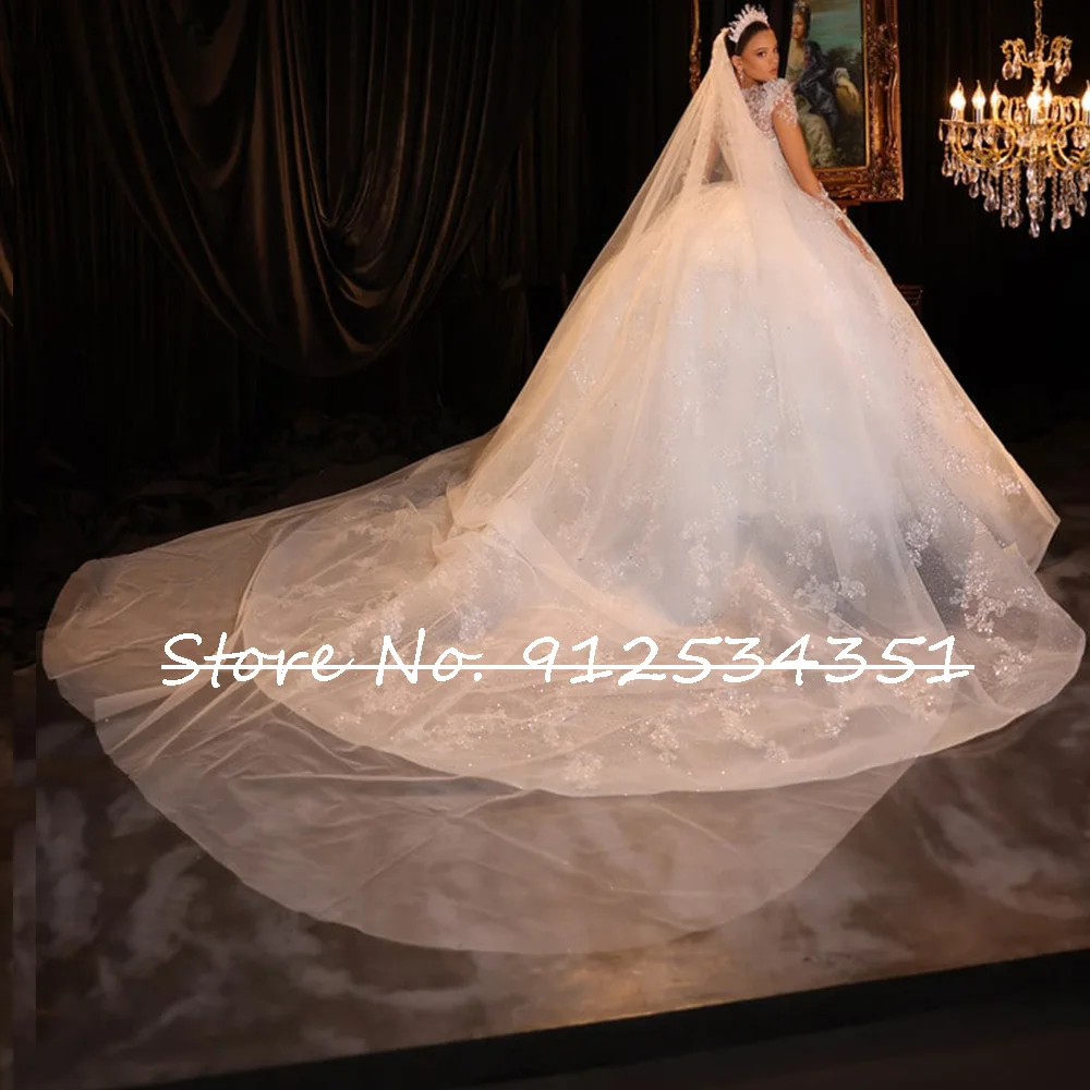 New Arrival Shining Tulle Wedding Dress with Long Sleeve Vintage Robe Mariage Beading Appliques Gorgeous Vestidos De Novia