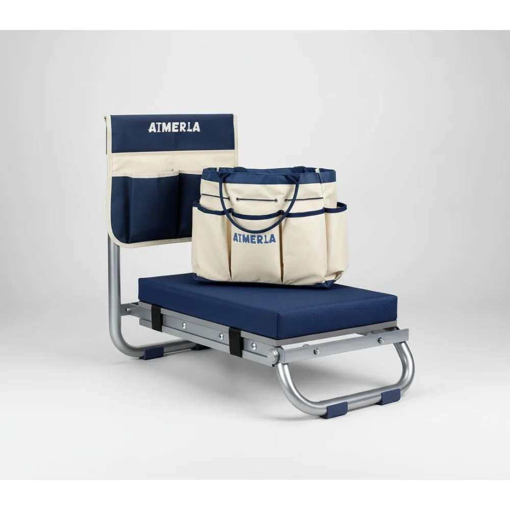 

Foldable Garden Kneeler Seat with Detachable Pad & Tool Bags - Heavy Duty Portable Bench for Indoor Outdoor Use