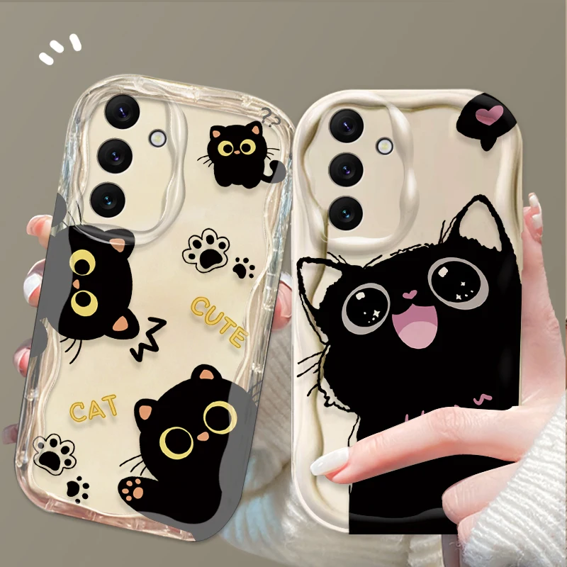 Casing Kucing Hitam Mata Besar Lucu untuk Samsung Galaxy A16 A06 A55 A35 A25 A15 A05 A05S A54 A34 A24 A14 A73 A53 A33 A23 A13 A52 A32 A22