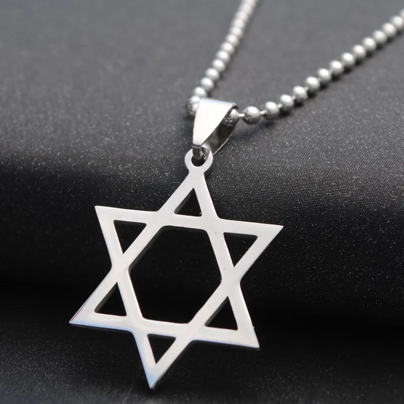 

Stainless Steel Hexagram Necklace Pendant Unisex Fashion Jewelry Couple Matching round Beads Chain Adjustable Length
