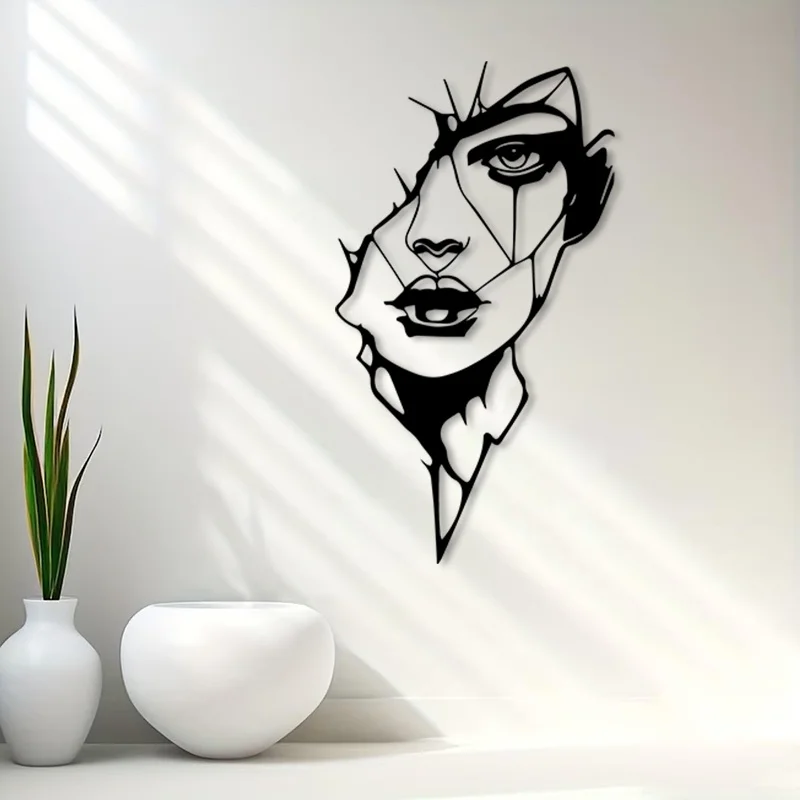 CIFBUY Iron Wall Art,2D Flat Laser Cut Vintage Woman Face Metal Hanging Sculpture,Rustproof Powder‑Coated Wall Decor