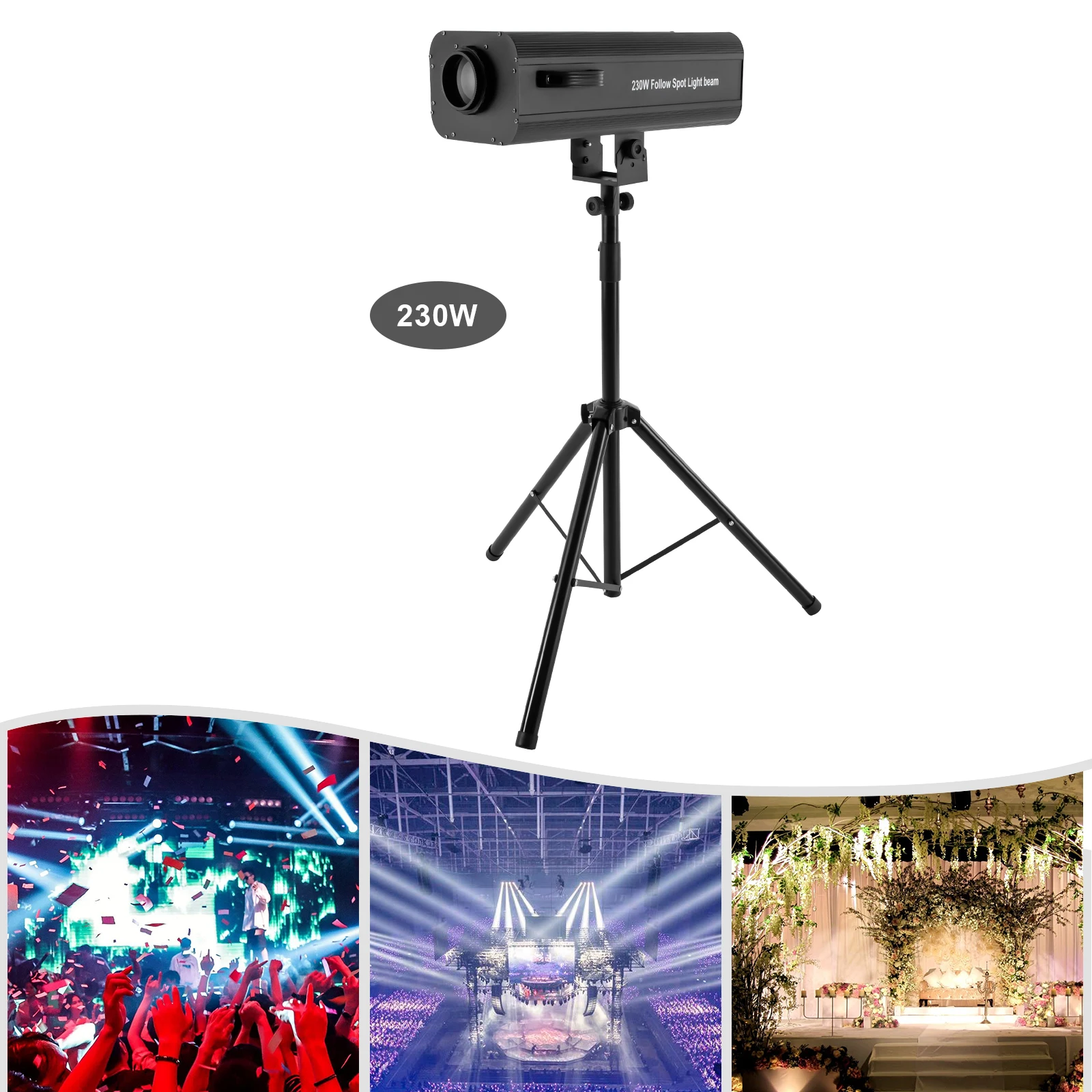 230W Stage Spotlight with Bracket Manual Control Stage Lighting Adjustable Aperture Professional Performance Spotlighting