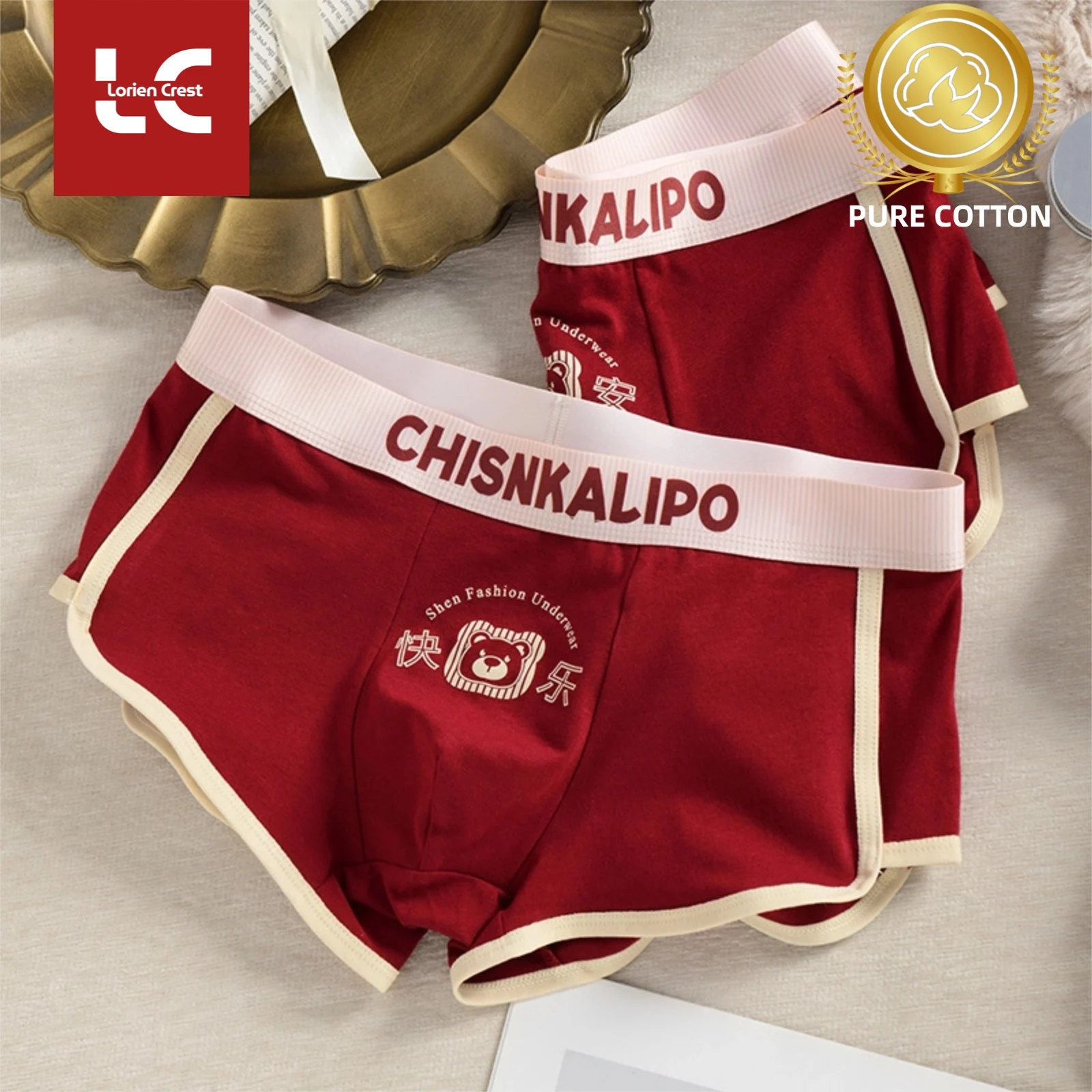 

3pcs【LORIEN CREST】Men's Pure Cotton Trendy Red underwear for men Printed Breathable Comfortable Boxers Underwear