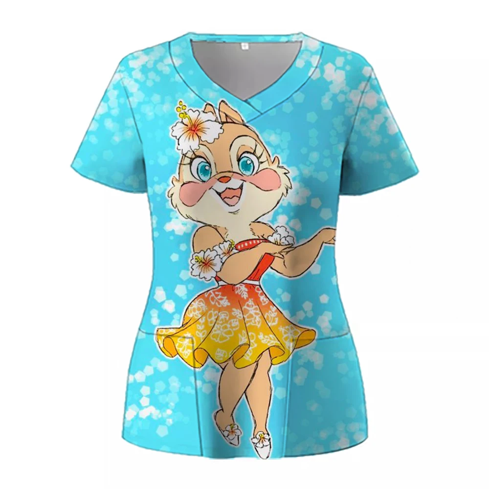 Disney Princess Print nurse uniform dental clinic V-neck surgical gown Snow White pet hospital work clothes women's short-sleeve