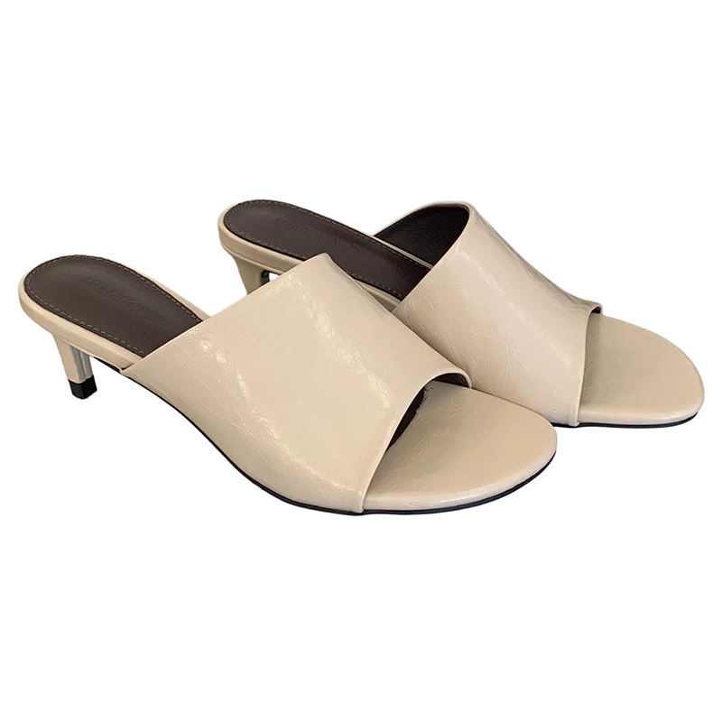 Black Slippers Low Heels Sandals For Woman Brown Summer Shoes Casual Big Belt High Heels Ladies Sandals Outdoor Slippers