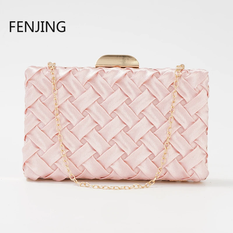 

Розовый тканый клатч, роскошная вечерняя сумка, женская модная сумка через плечо, женская сумка-портфель, кошелек, сумка для свадебного ужина