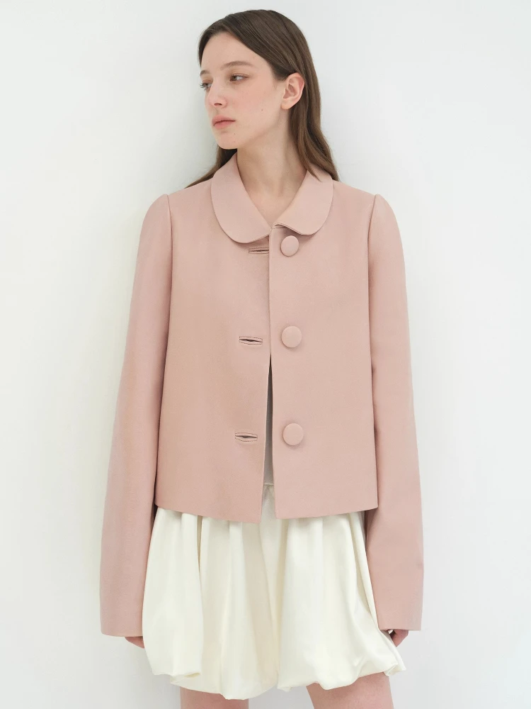 カジュアルクロップド本革ジャケット女性のための春秋ハイエンドシンプルなシングルブレスト固体ソフトリアルシープスキンコート