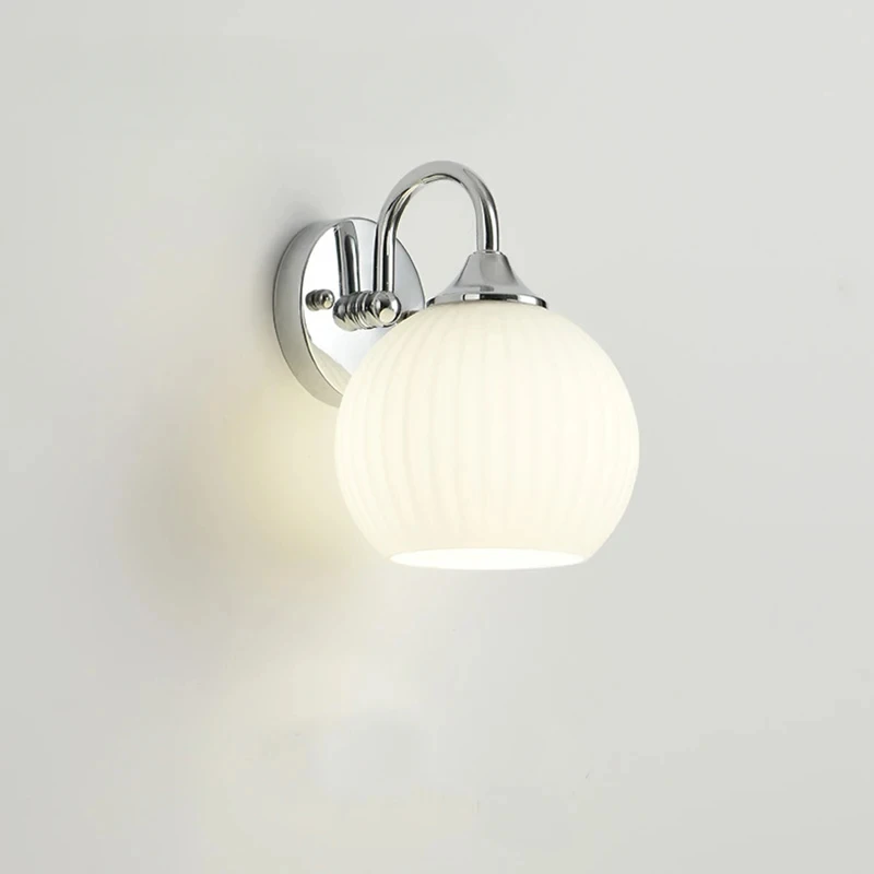 

Modern simple soft style wall lamp metal body chrome color bedroom decor sconce light LED acrylic lampshade corridor wall lle