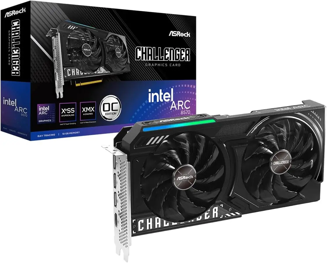 

Intel Arc B570 Challenger 10GB OC GDDR6 Graphics Card, 2600 MHz GPU, 19 Gbps Memory, Dual Fan, Metal Backplate, HDMI 2.1a, Displ