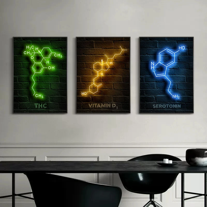 Chemistry Neon Molecules Posters Canvas Painting Medicines Modern Wall Art Picture For Living Room Home Decoration