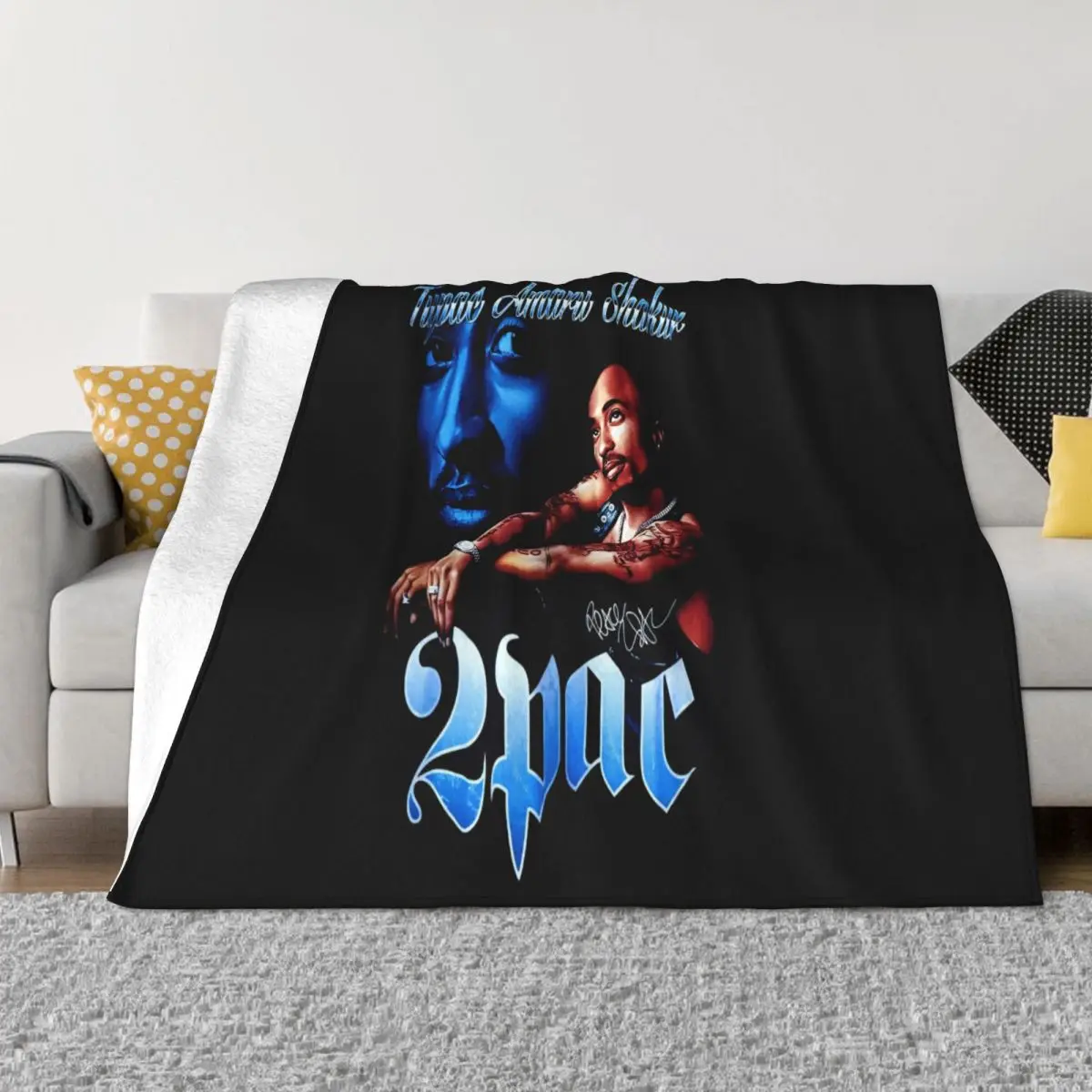 Vintage 90S 2Pac Tupac Shakur Long Beach Navy Men S 233Xl L819 Science Fitness Text Throw Blanket