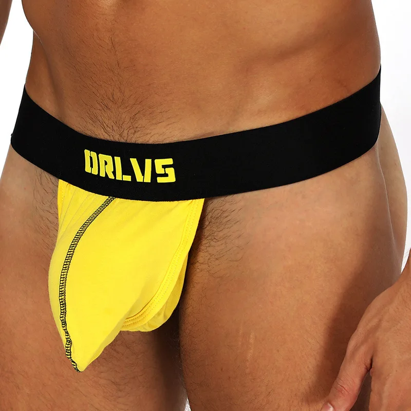 

ORLVS solid color breathable men's thong, fashionable low waisted independent pocket cotton unding underwear