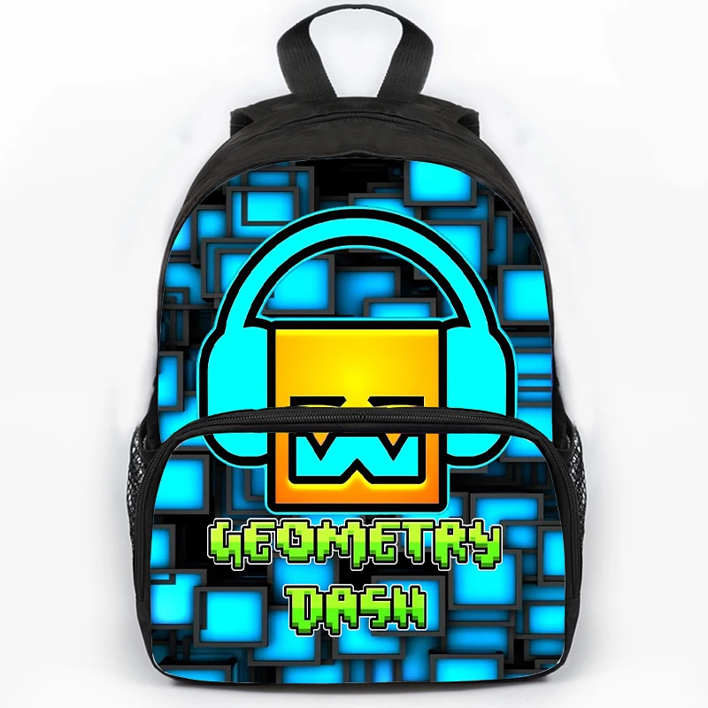 16 Inch Angry Geometry Dash Print Backpack for Kids Girls Boys Anime Bookbag Large Capacity Travel Backpacks Students Schoolbag